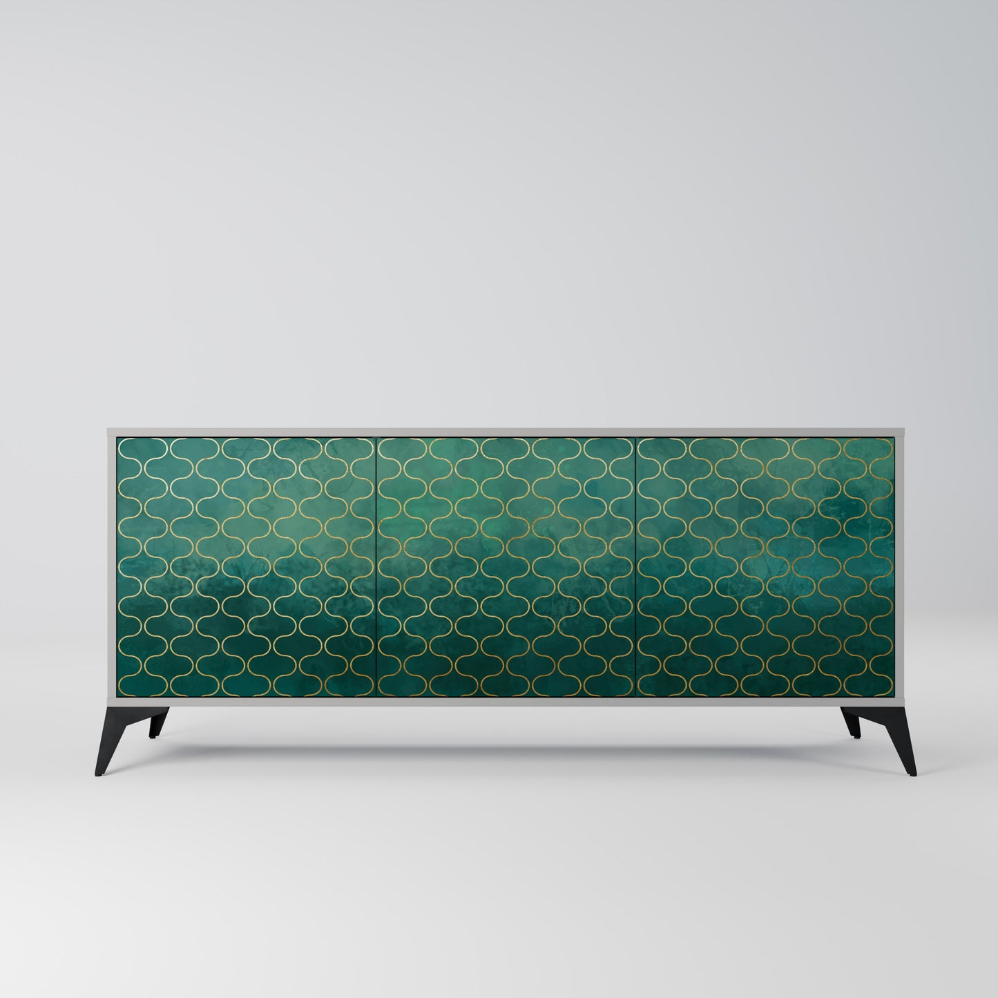 TESSELATED GREENERY 3-Door Sideboard in Grey Finish