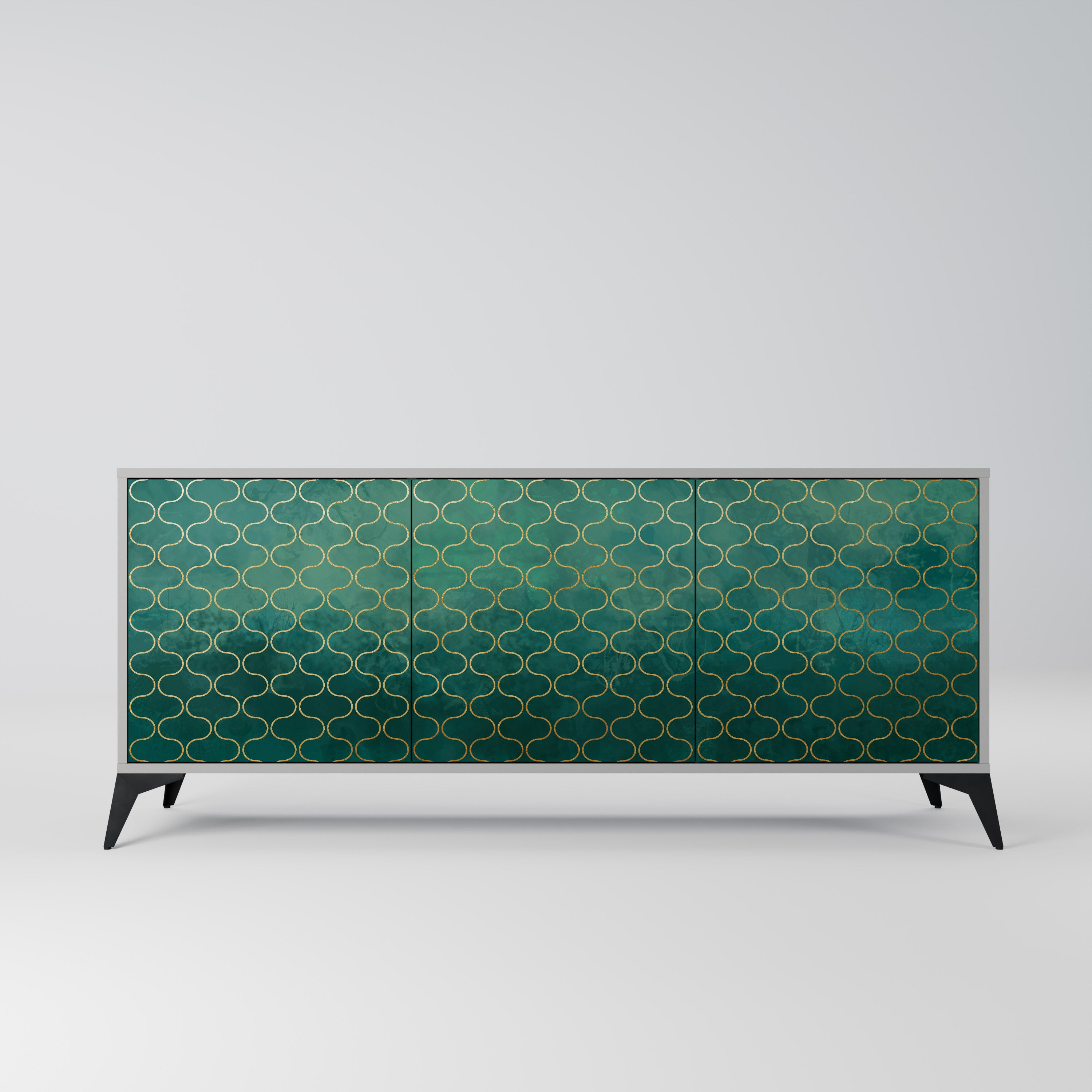 TESSELATED GREENERY 3-Door Sideboard in Grey Finish