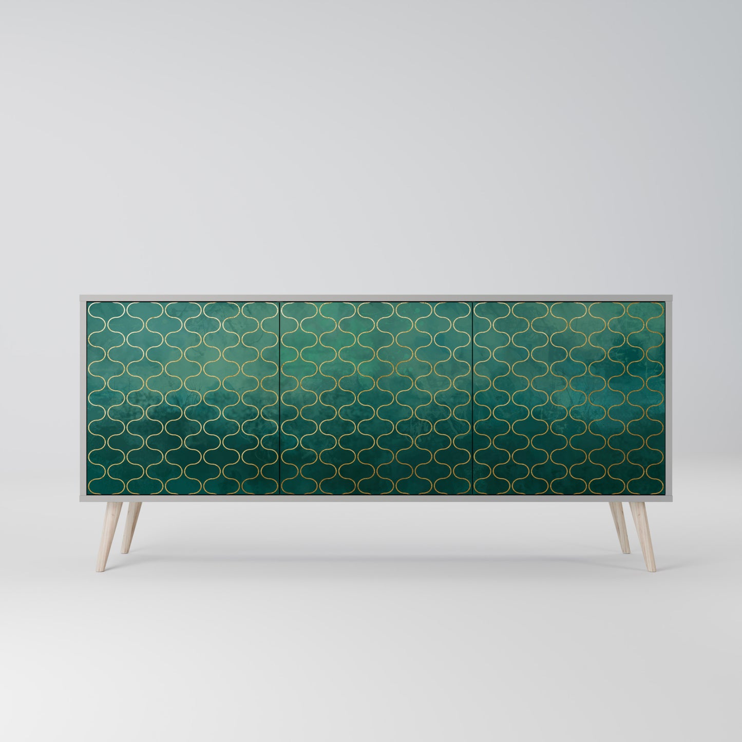 TESSELATED GREENERY 3-Door Sideboard in Grey Finish