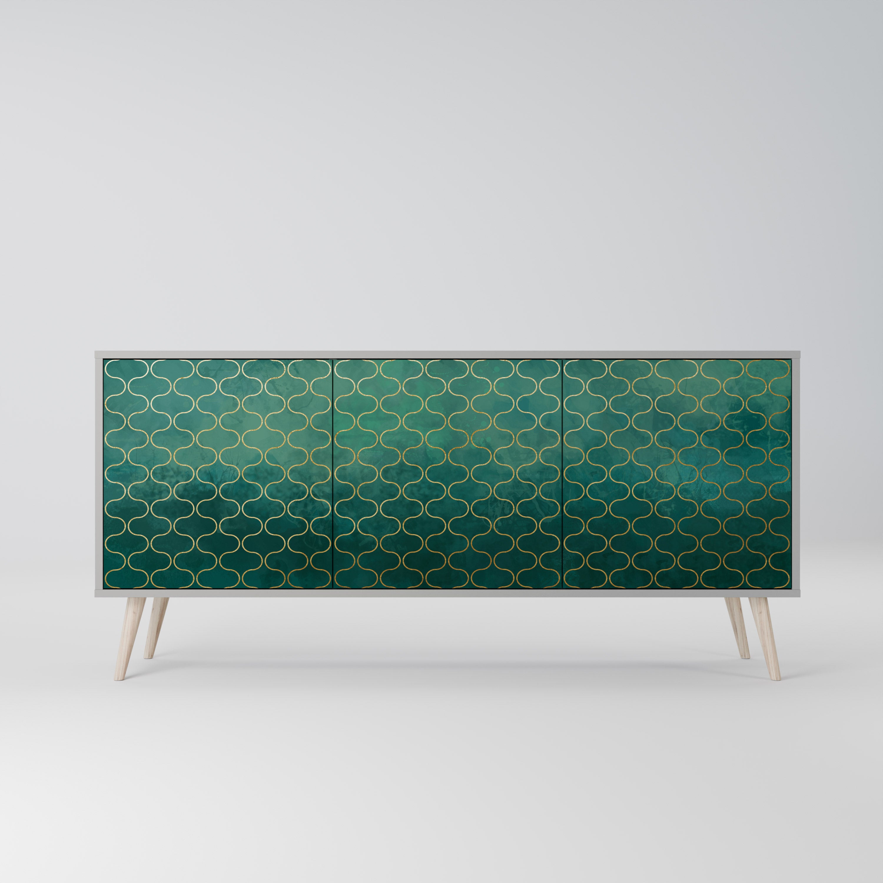 TESSELATED GREENERY 3-Door Sideboard in Grey Finish