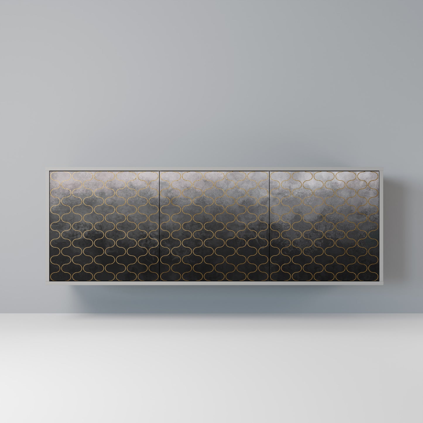 TESSELATED GRAYISH 3-Door Sideboard in Grey Finish