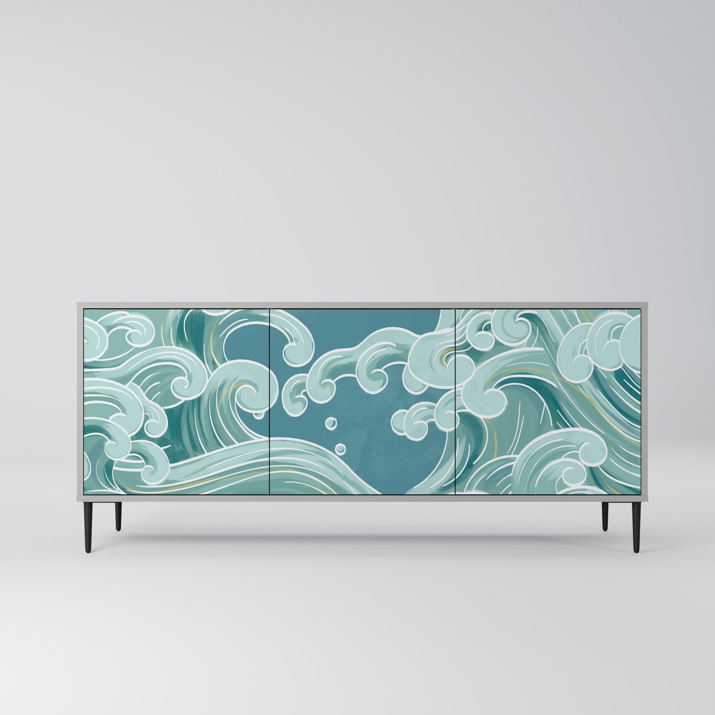 ASIAN SWAY 3-Door Sideboard in Grey Finish