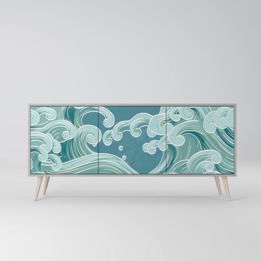 ASIAN SWAY 3-Door Sideboard in Grey Finish