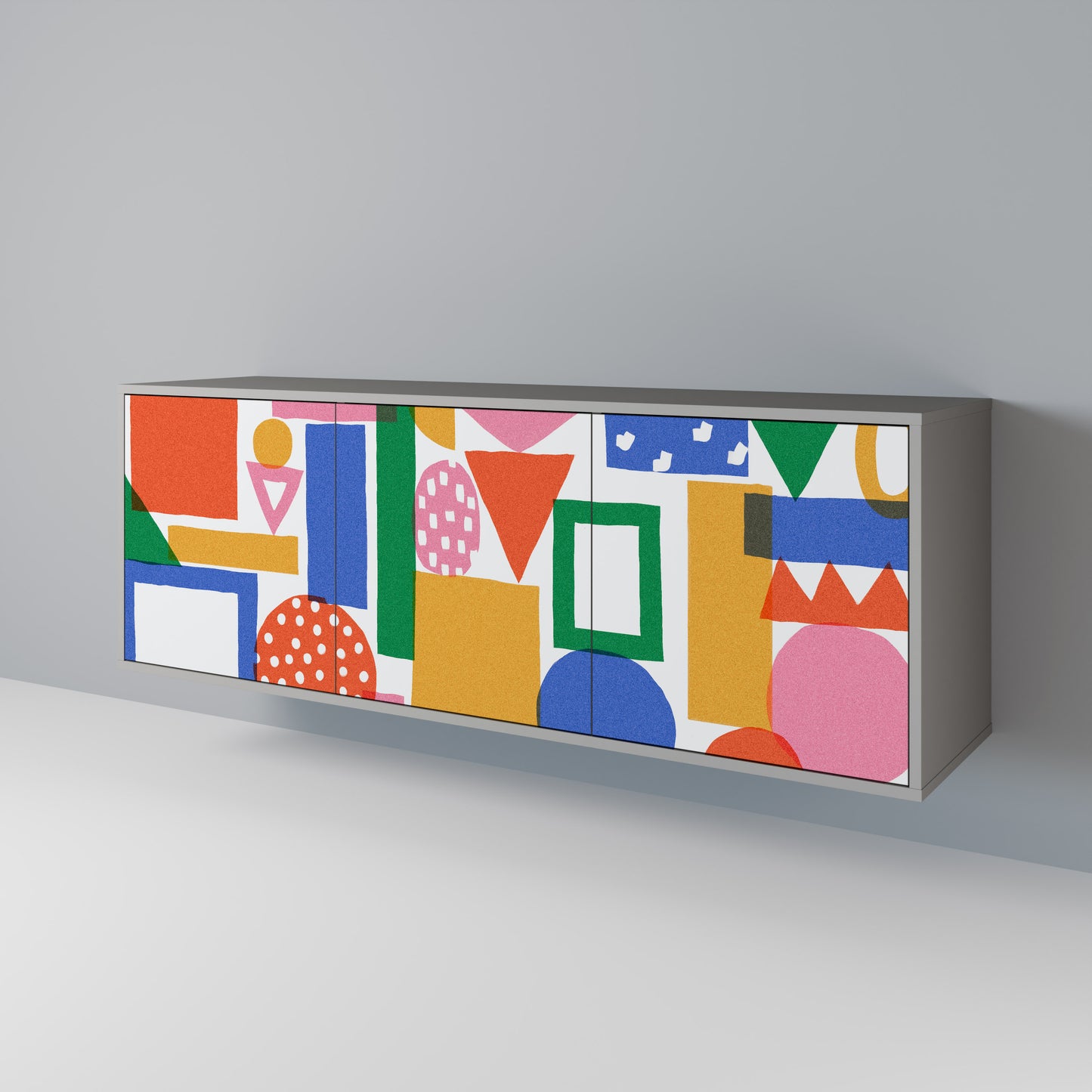 GEOMETRIC GLIMMER 3-Door Sideboard in Grey Finish