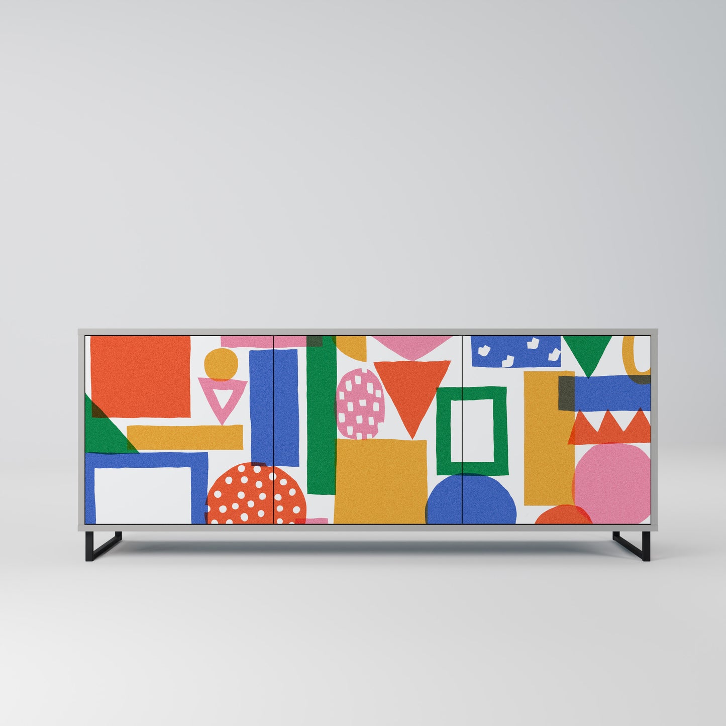 GEOMETRIC GLIMMER 3-Door Sideboard in Grey Finish