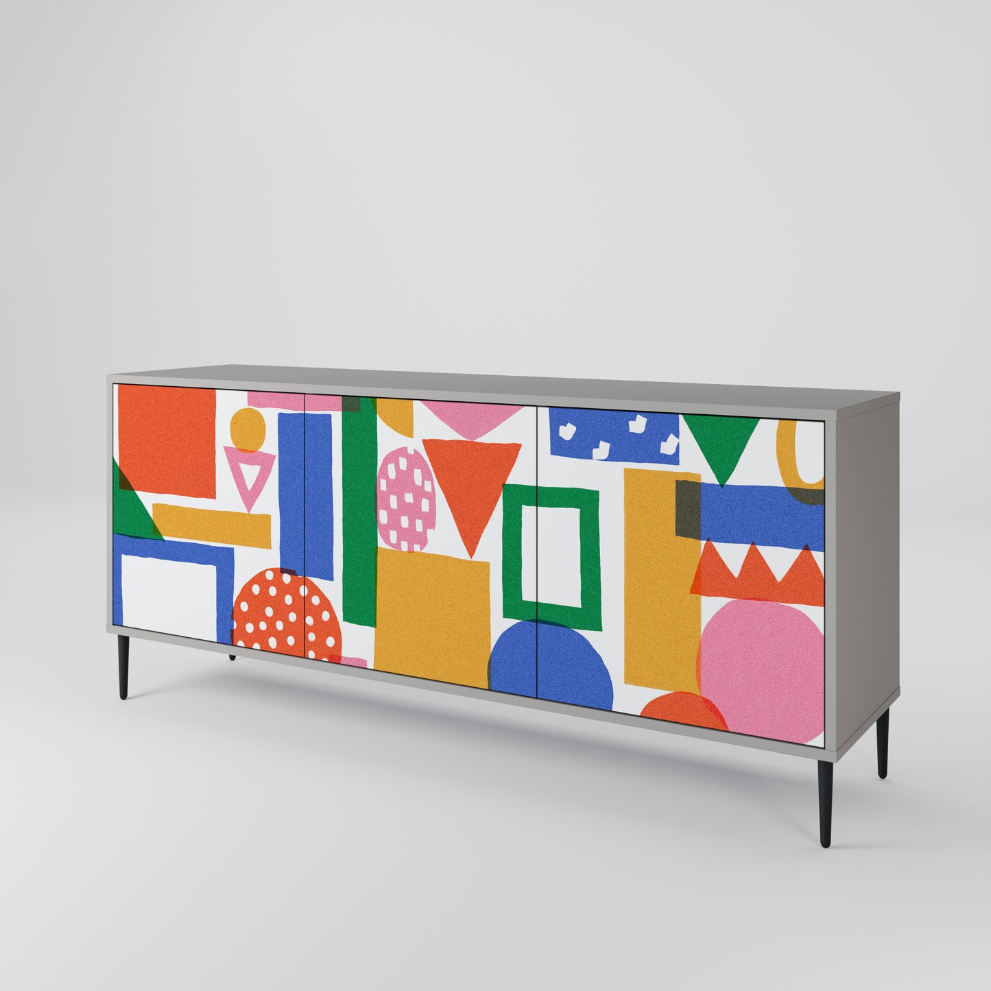 GEOMETRIC GLIMMER 3-Door Sideboard in Grey Finish