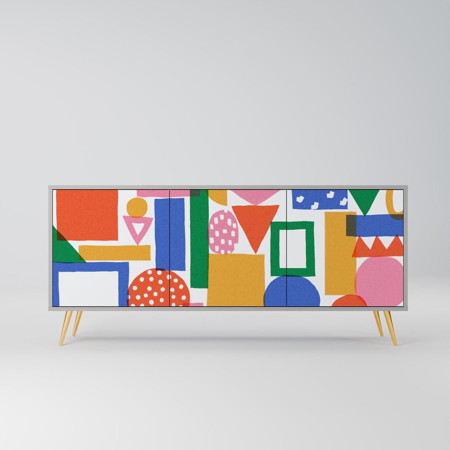 GEOMETRIC GLIMMER 3-Door Sideboard in Grey Finish