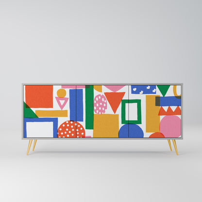 GEOMETRIC GLIMMER 3-Door Sideboard in Grey Finish