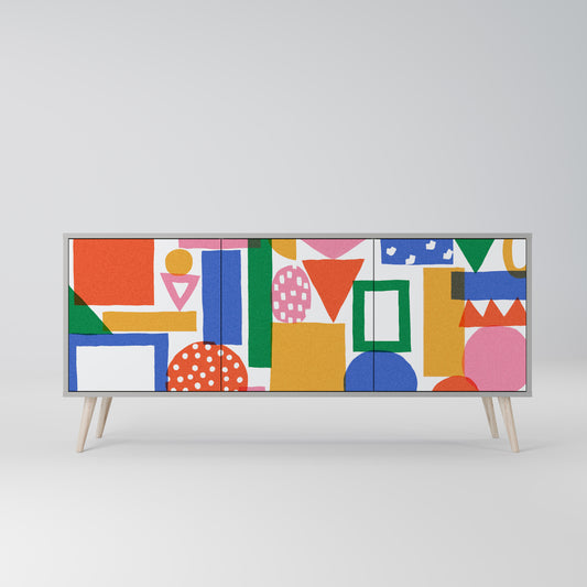GEOMETRIC GLIMMER 3-Door Sideboard in Grey Finish