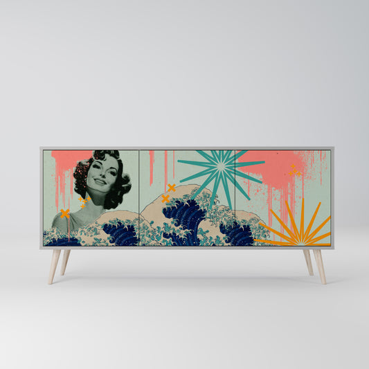 KANAGAWA BEAUTY 3-Door Sideboard in Grey Finish