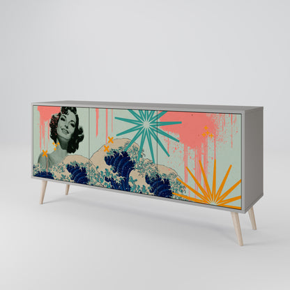KANAGAWA BEAUTY 3-Door Sideboard in Grey Finish