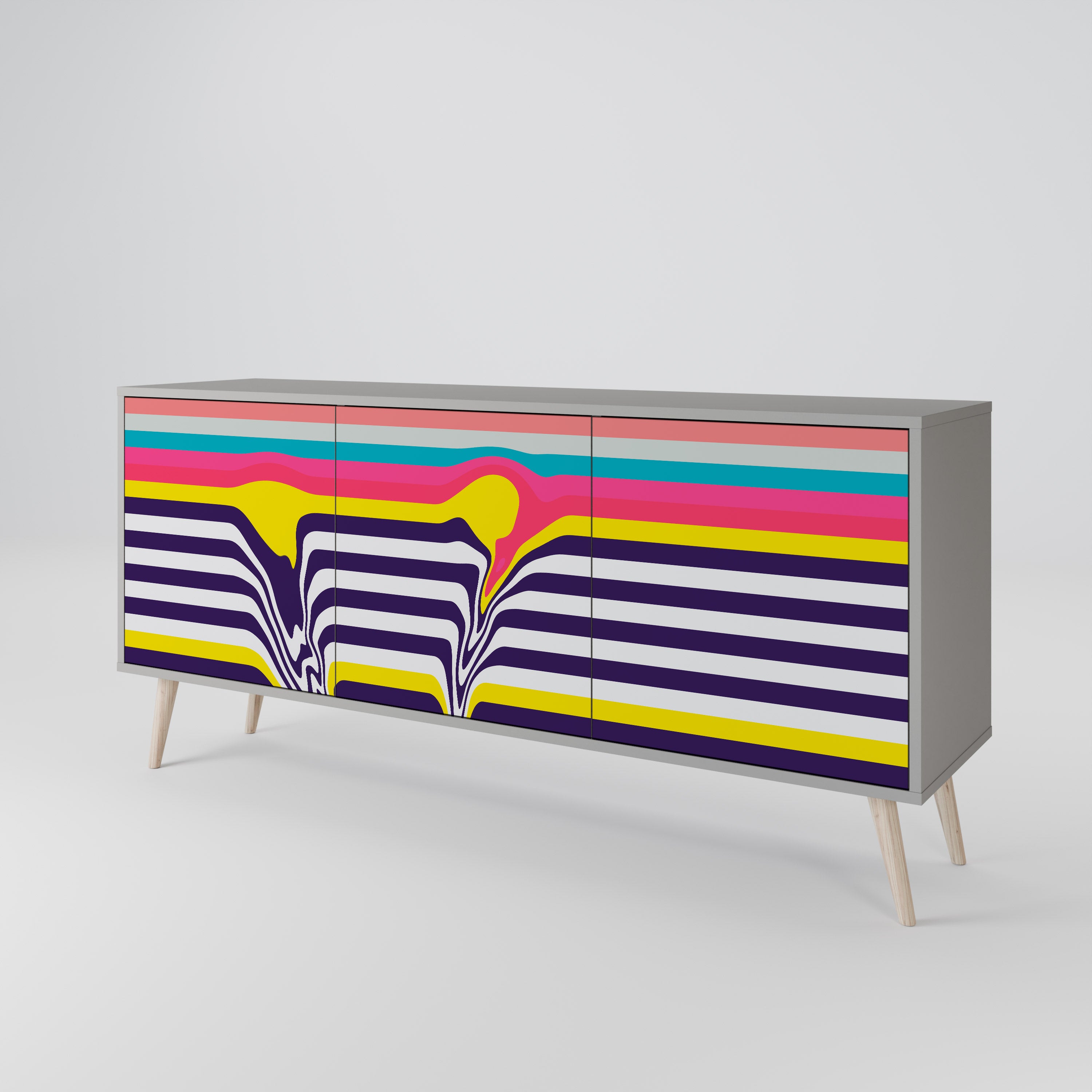 TONE COLLAPSE 3-Door Sideboard in Grey Finish