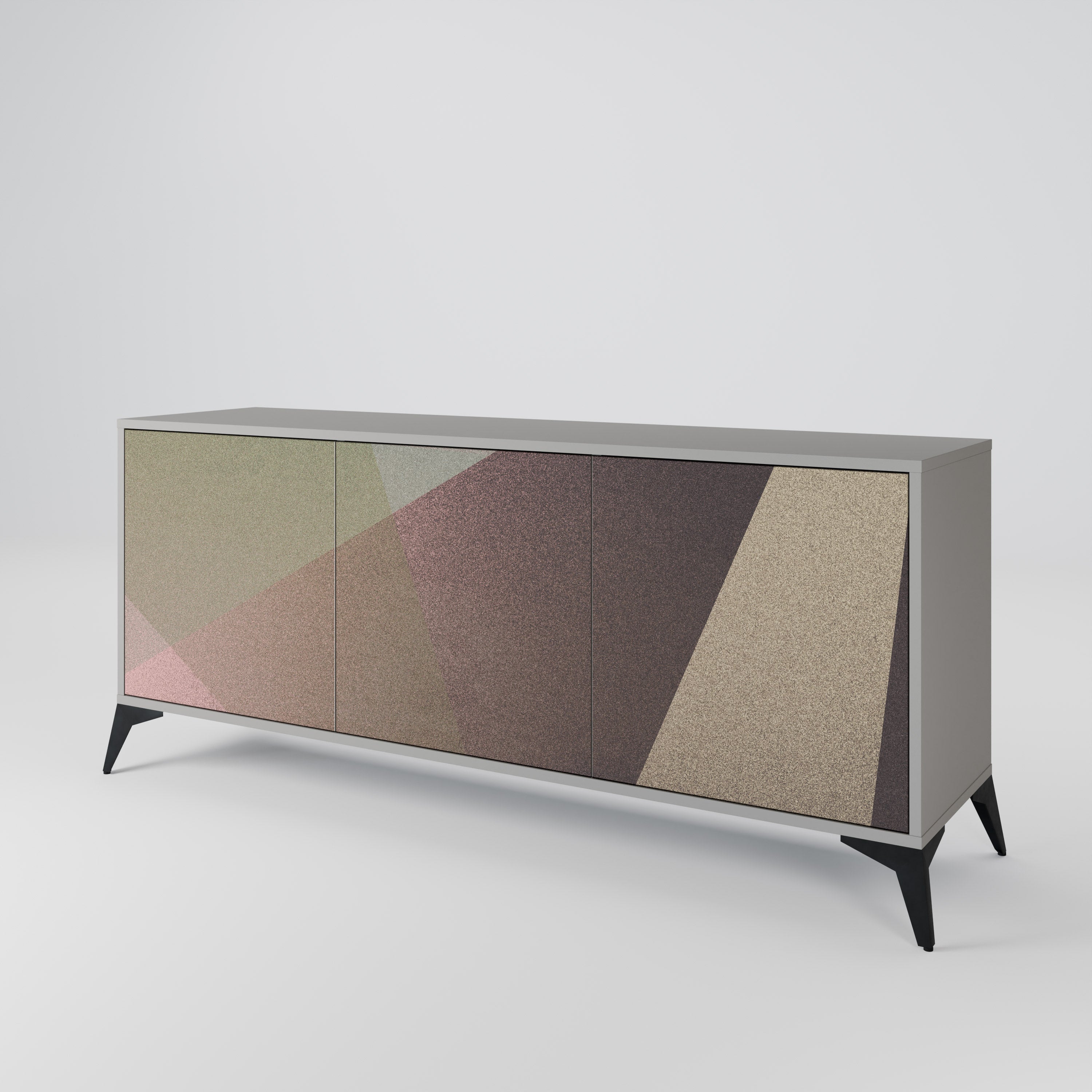 BEIGE GEOMETRY 3-Door Sideboard in Grey Finish