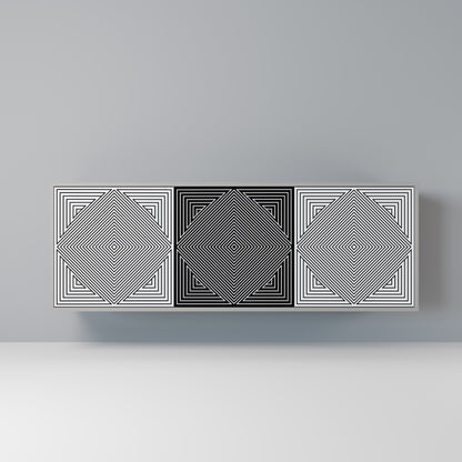 POLYGON ILLUSION 3-dörrars skänk i grå finish