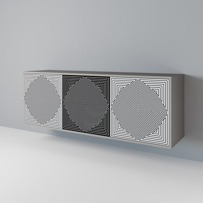 POLYGON ILLUSION 3-dörrars skänk i grå finish