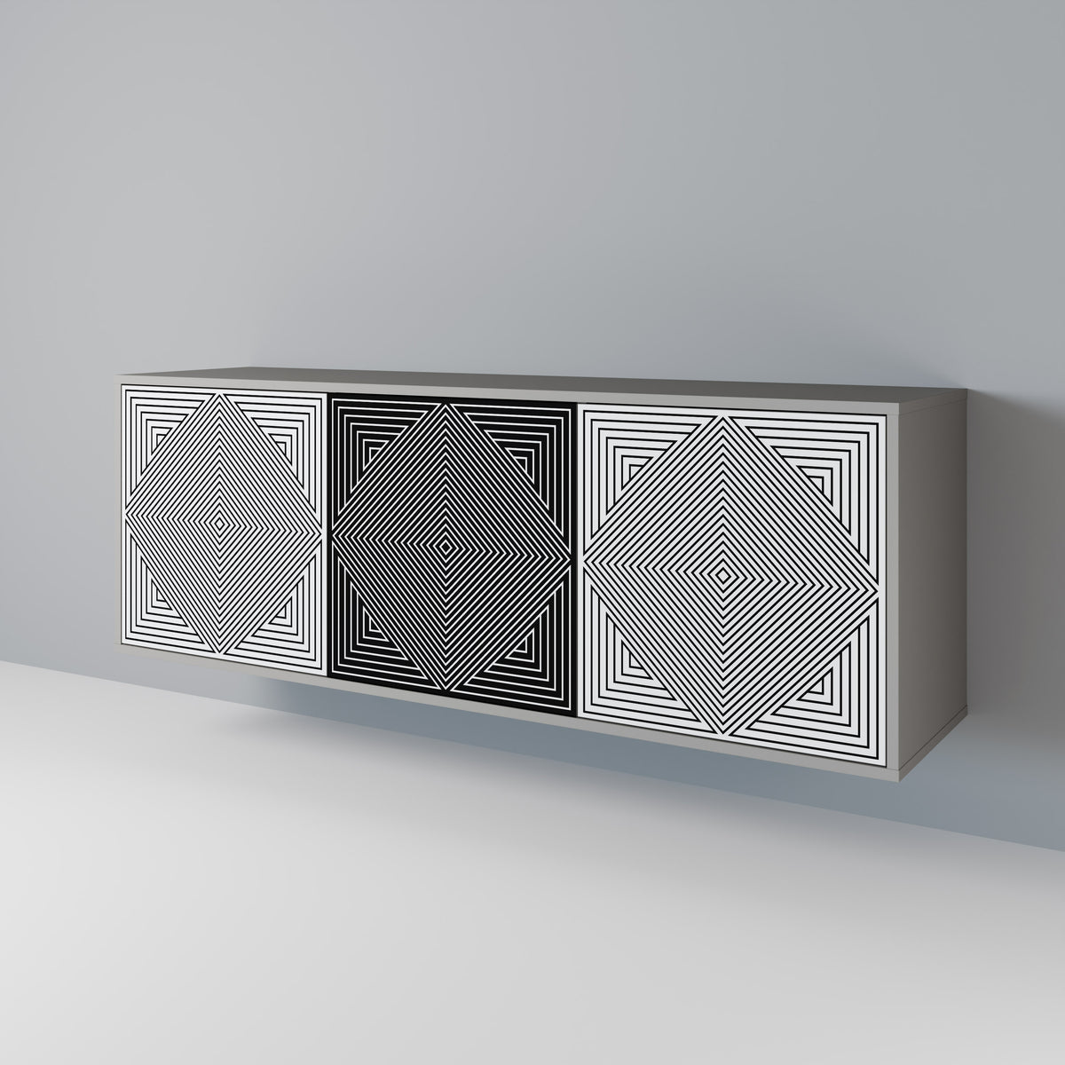 POLYGON ILLUSION Skänk med tre dörrar