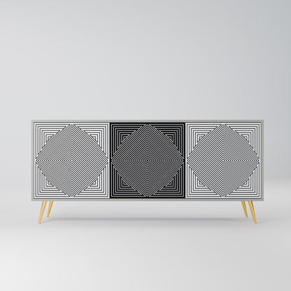 POLYGON ILLUSION 3-dörrars skänk i grå finish