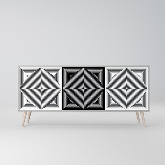 POLYGON ILLUSION 3-Door Sideboard in Grey Finish