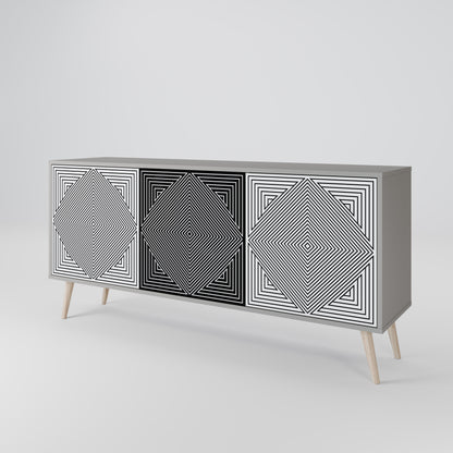 POLYGON ILLUSION 3-dörrars skänk i grå finish