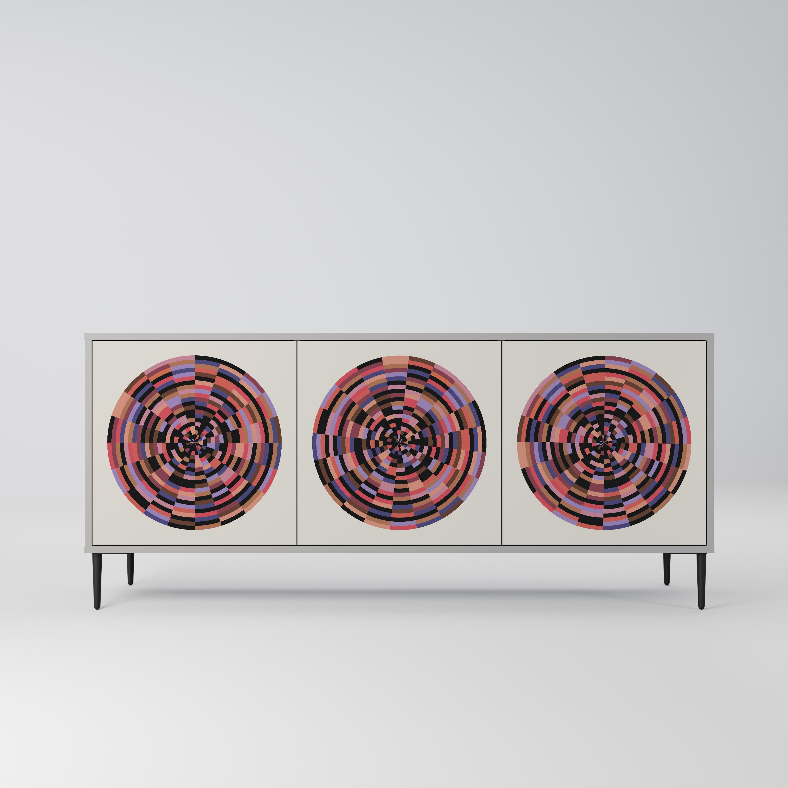 BROWN CIRCLES 3-Door Sideboard in Grey Finish