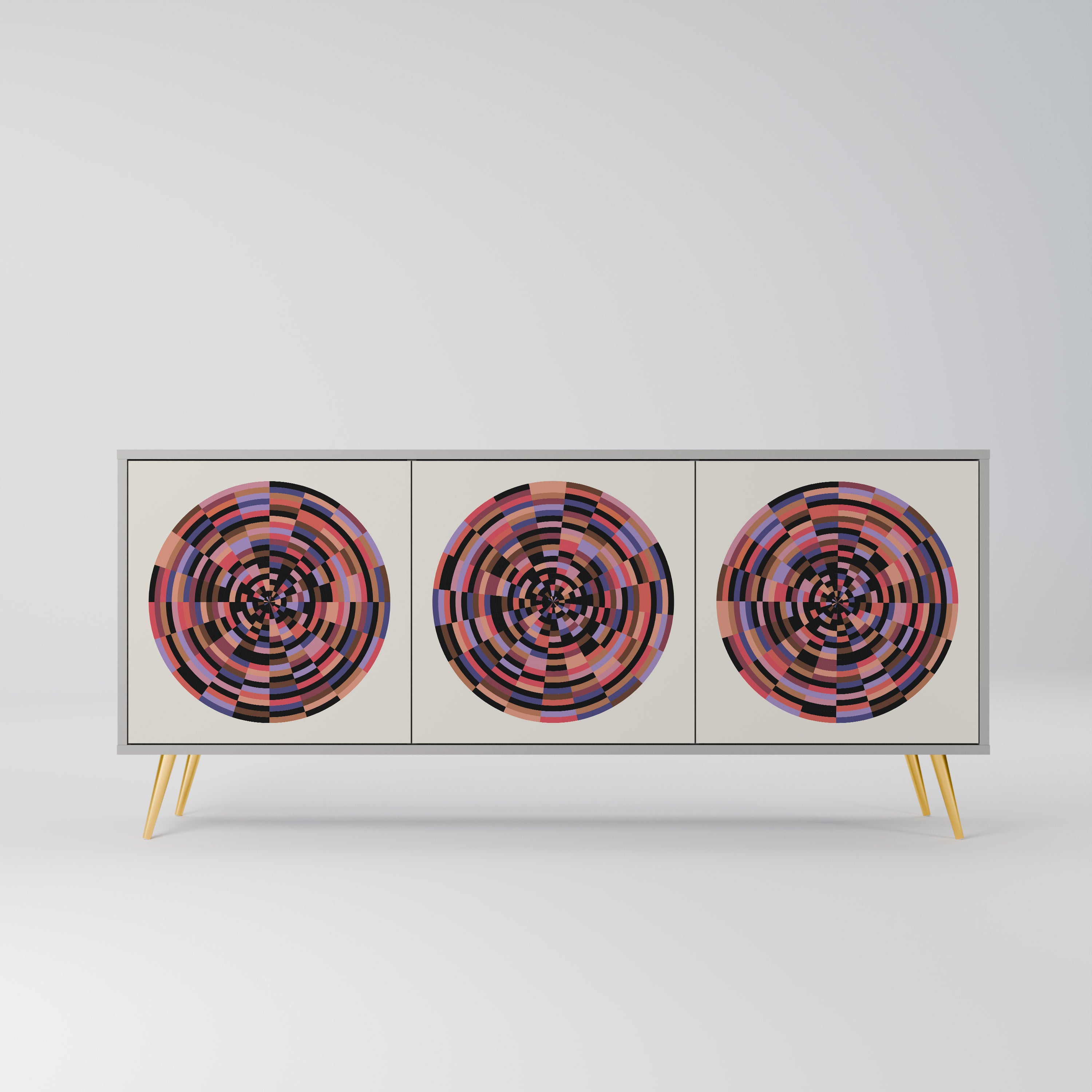 BROWN CIRCLES 3-Door Sideboard in Grey Finish
