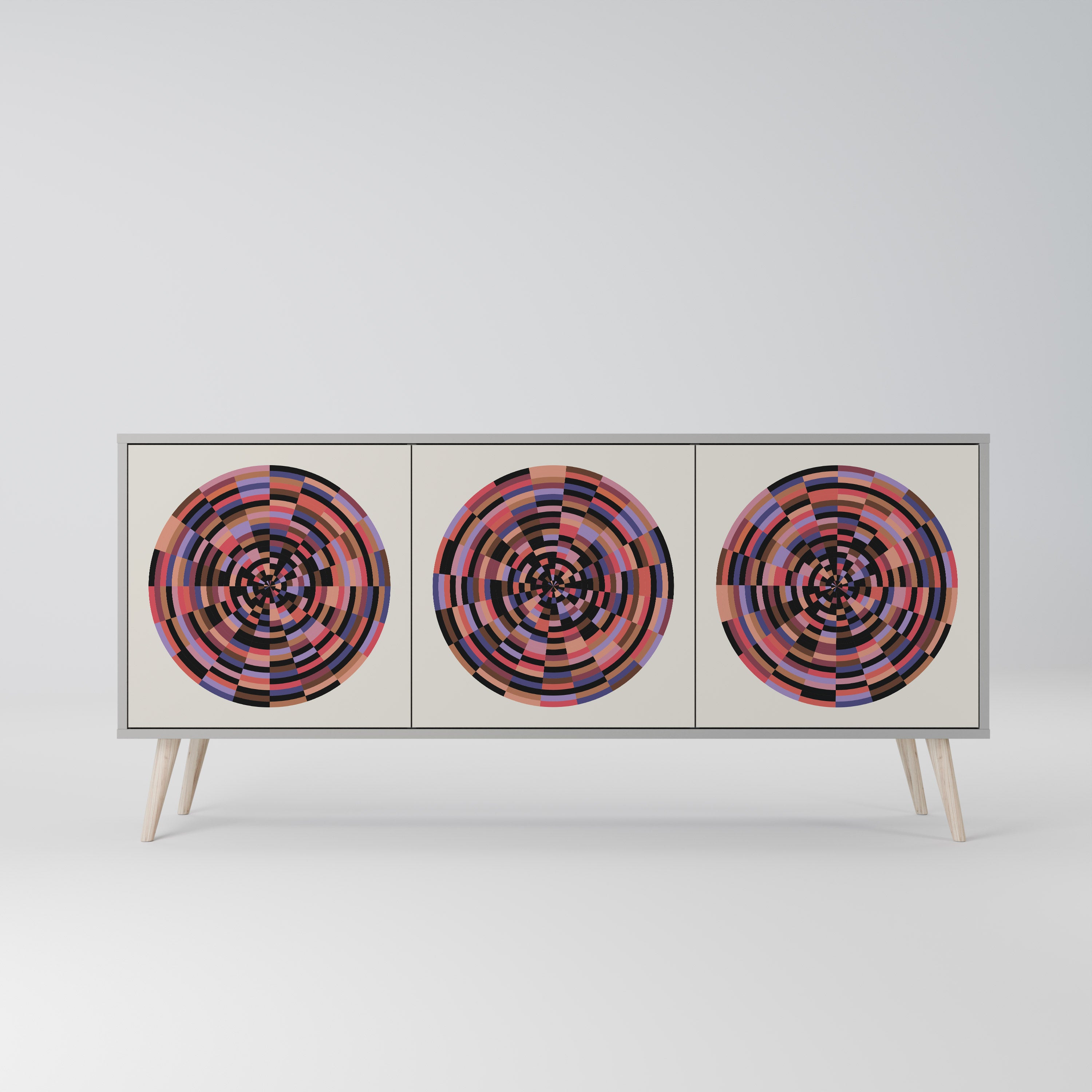 BROWN CIRCLES 3-Door Sideboard in Grey Finish