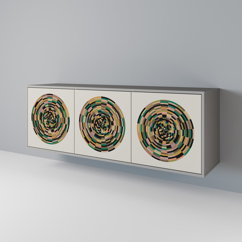 GREEN CIRCLES 3-Door Sideboard in Grey Finish