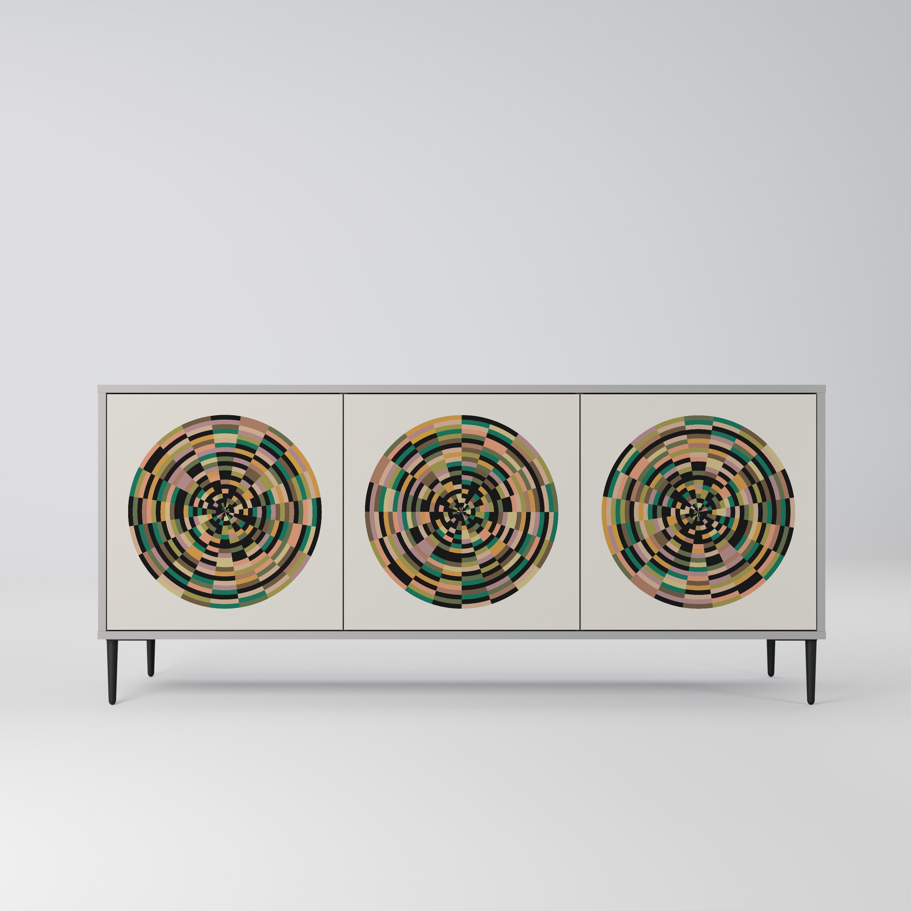 GREEN CIRCLES 3-Door Sideboard in Grey Finish
