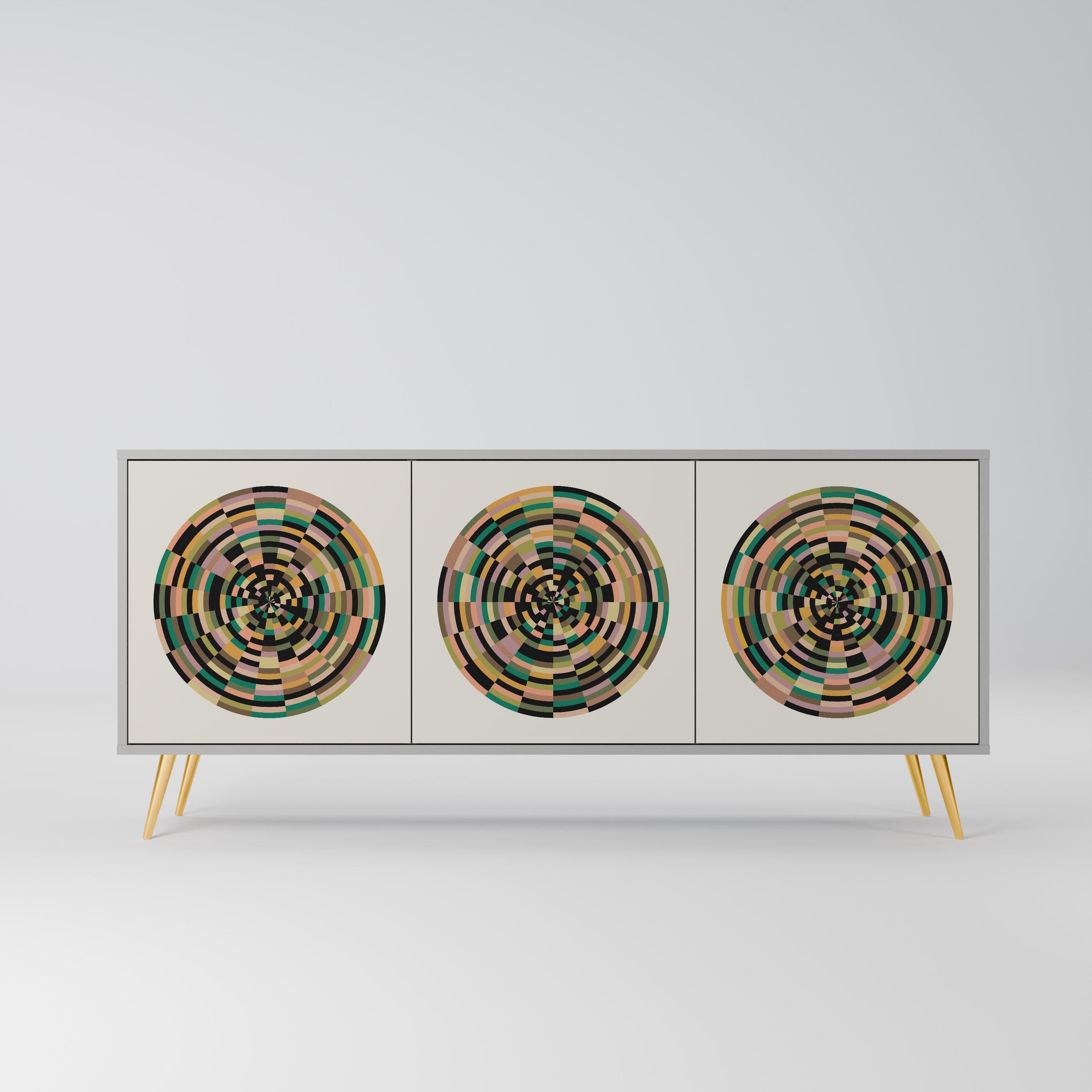 GREEN CIRCLES 3-Door Sideboard in Grey Finish