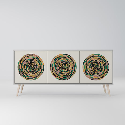 GREEN CIRCLES 3-Door Sideboard in Grey Finish