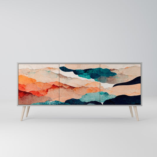 ABSTRACT LANDSCAPE 3-Door Sideboard in Grey Finish