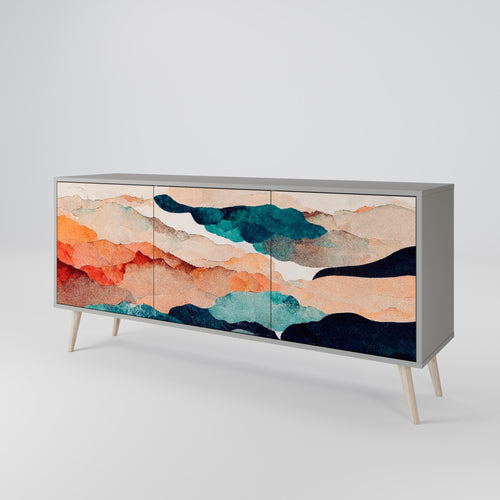 ABSTRACT LANDSCAPE 3-Door Sideboard in Grey Finish