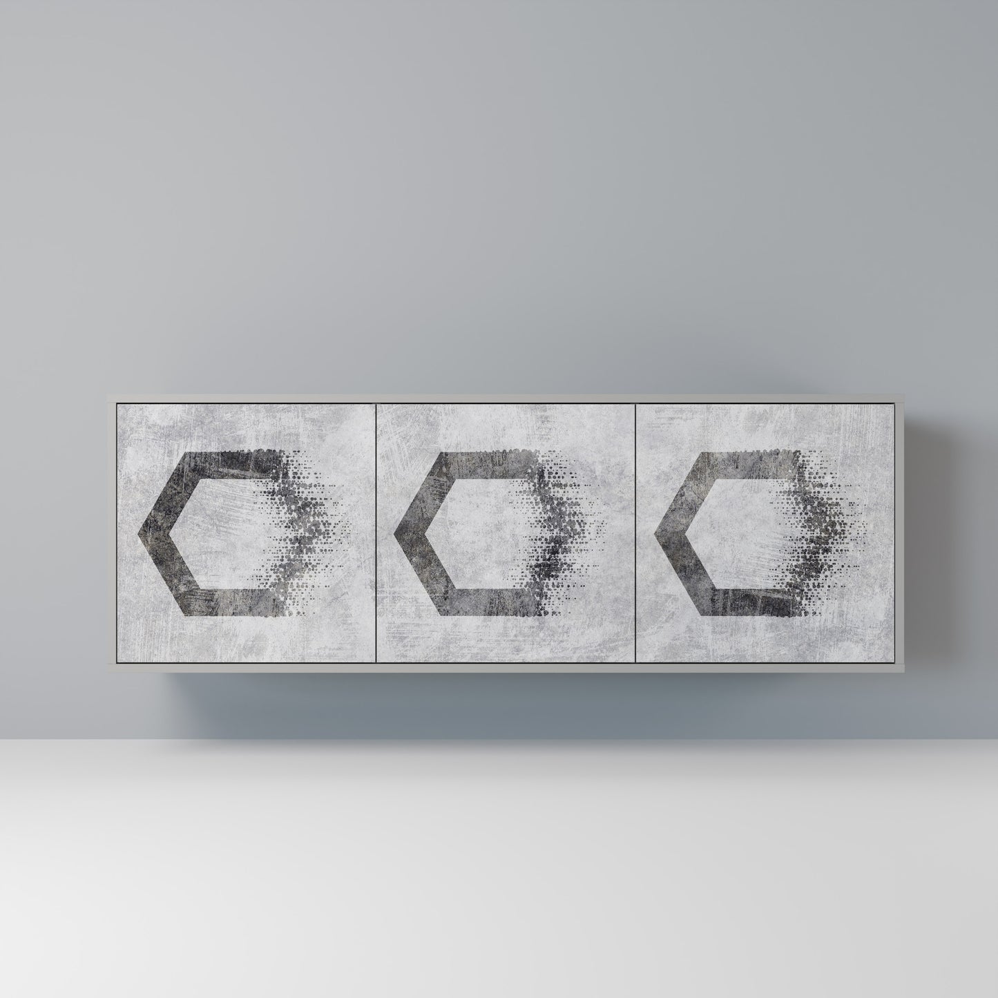 HEXAGONALA FIGURER 3-dörrars skänk i grå finish