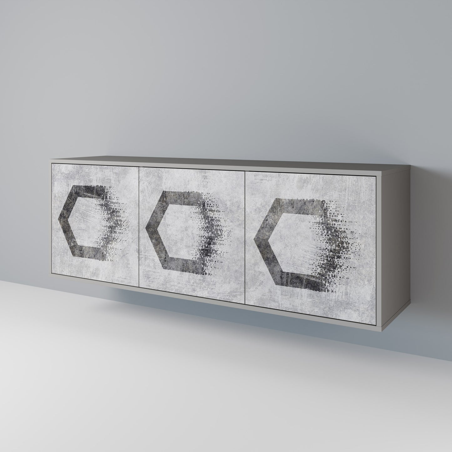 HEXAGONALA FIGURER 3-dörrars skänk i grå finish