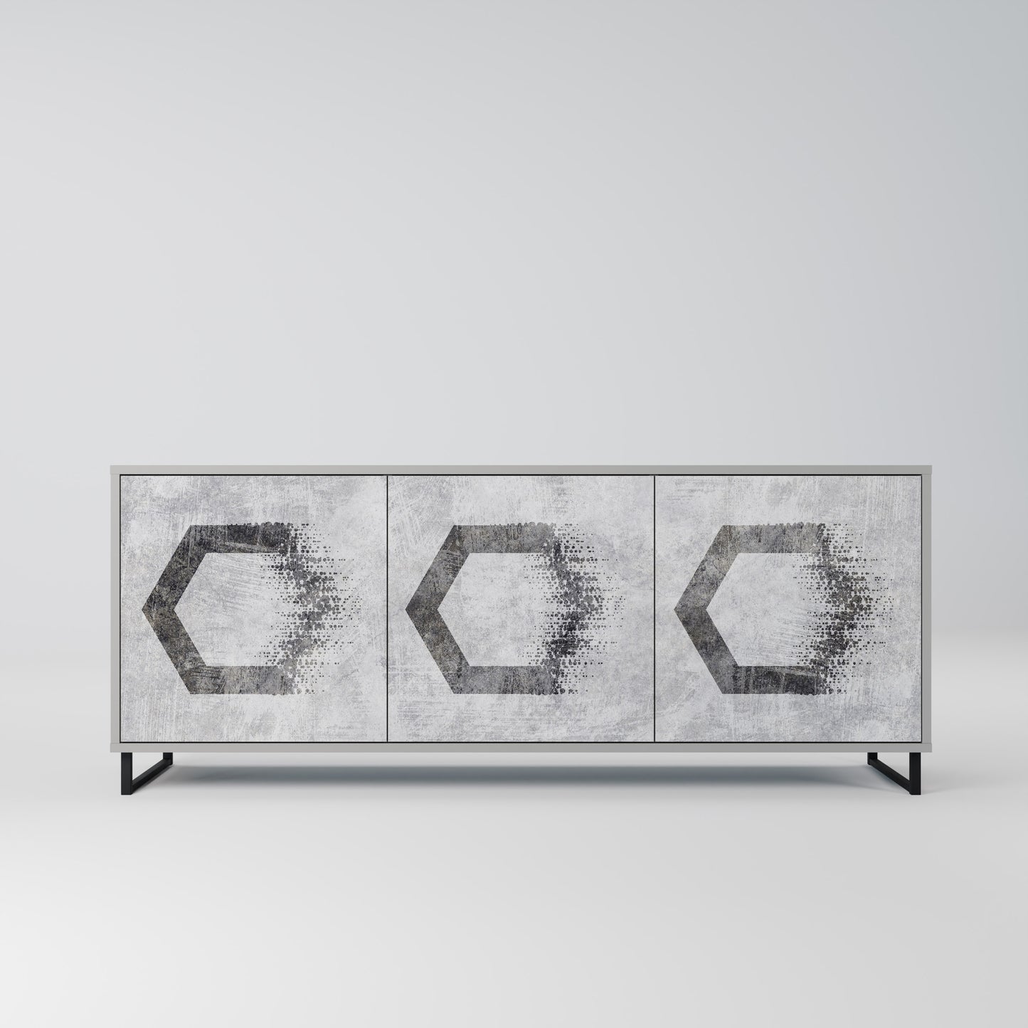 HEXAGONALA FIGURER 3-dörrars skänk i grå finish