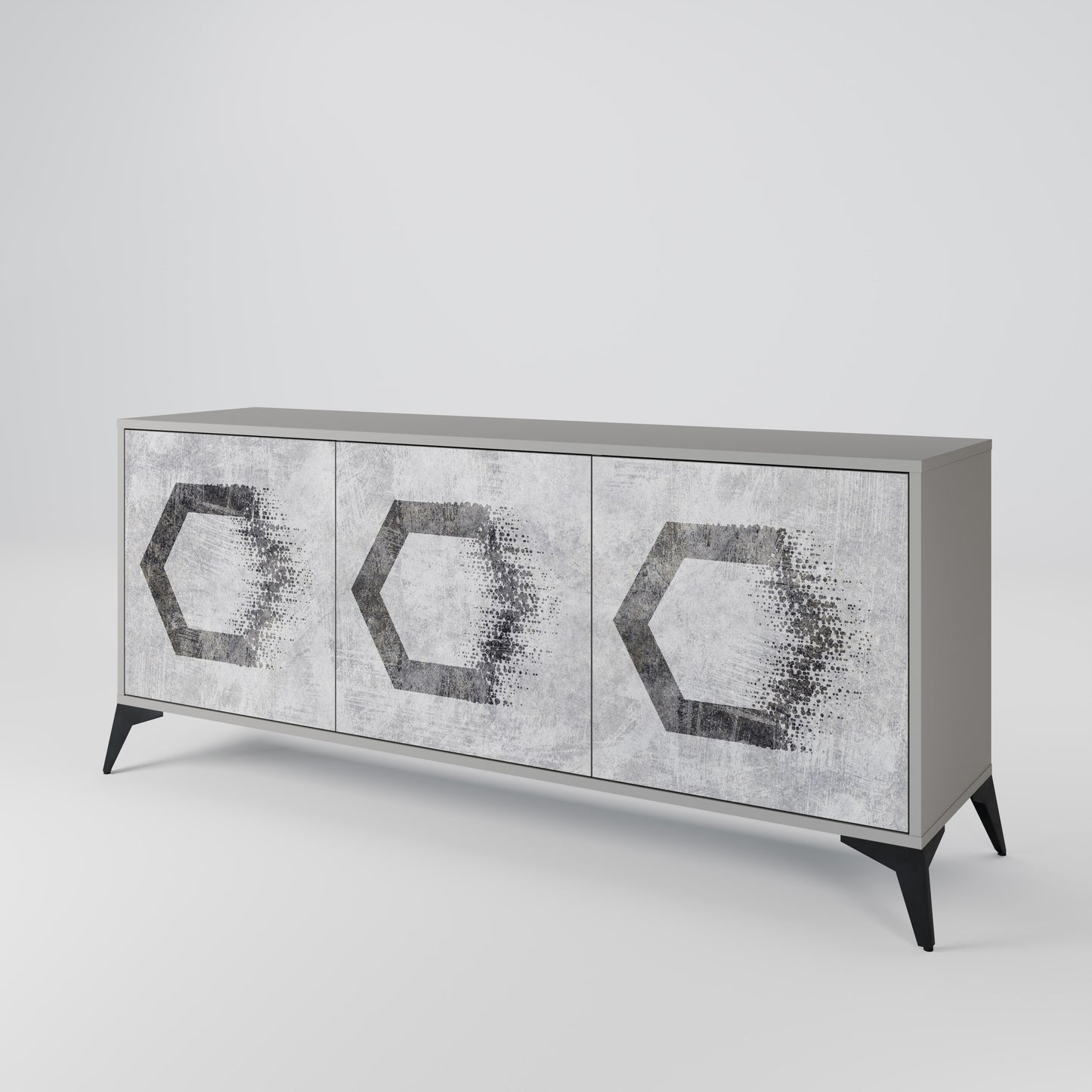HEXAGONALA FIGURER 3-dörrars skänk i grå finish