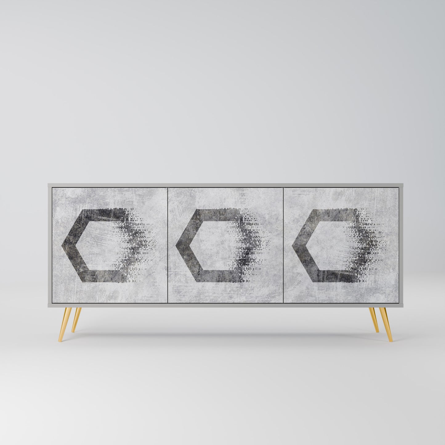 HEXAGONALA FIGURER 3-dörrars skänk i grå finish