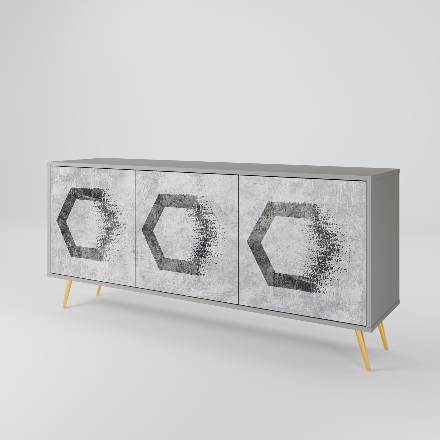 HEXAGONALA FIGURER 3-dörrars skänk i grå finish