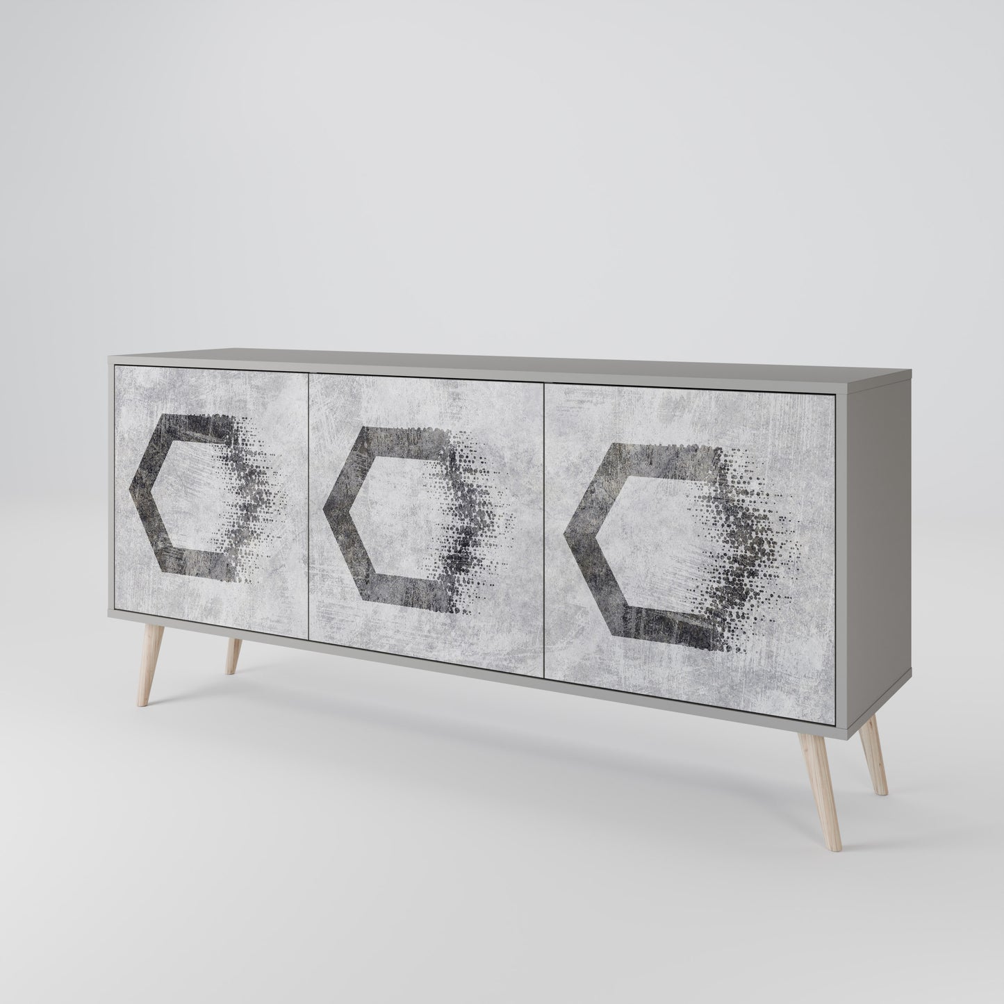 HEXAGONALA FIGURER 3-dörrars skänk i grå finish