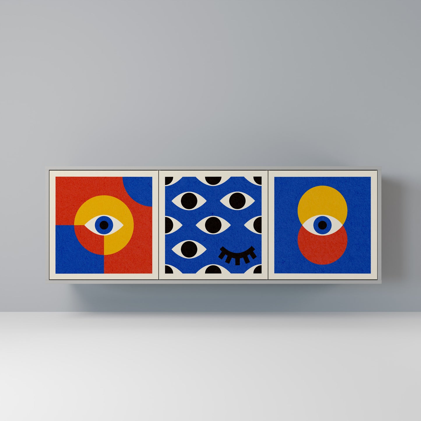 GEOMETRIC EYES 3-Door Sideboard in Grey Finish