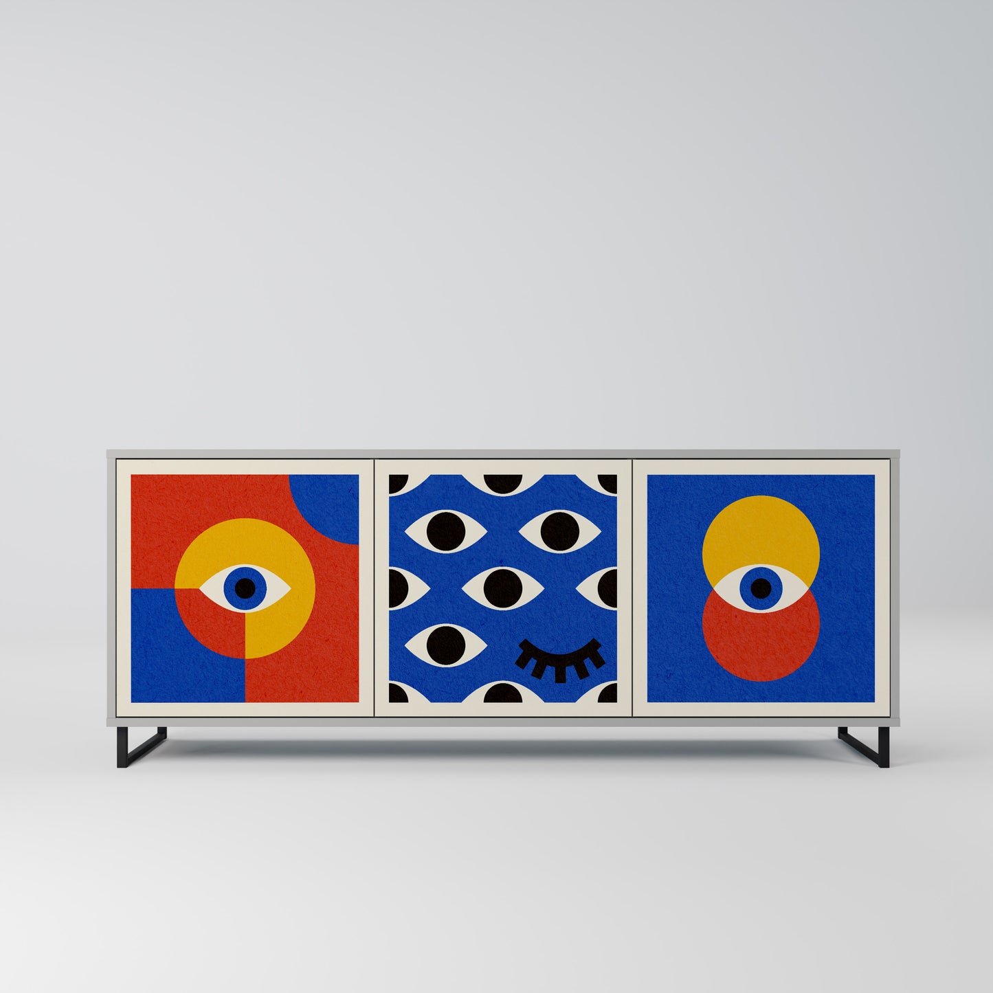 GEOMETRIC EYES 3-Door Sideboard in Grey Finish