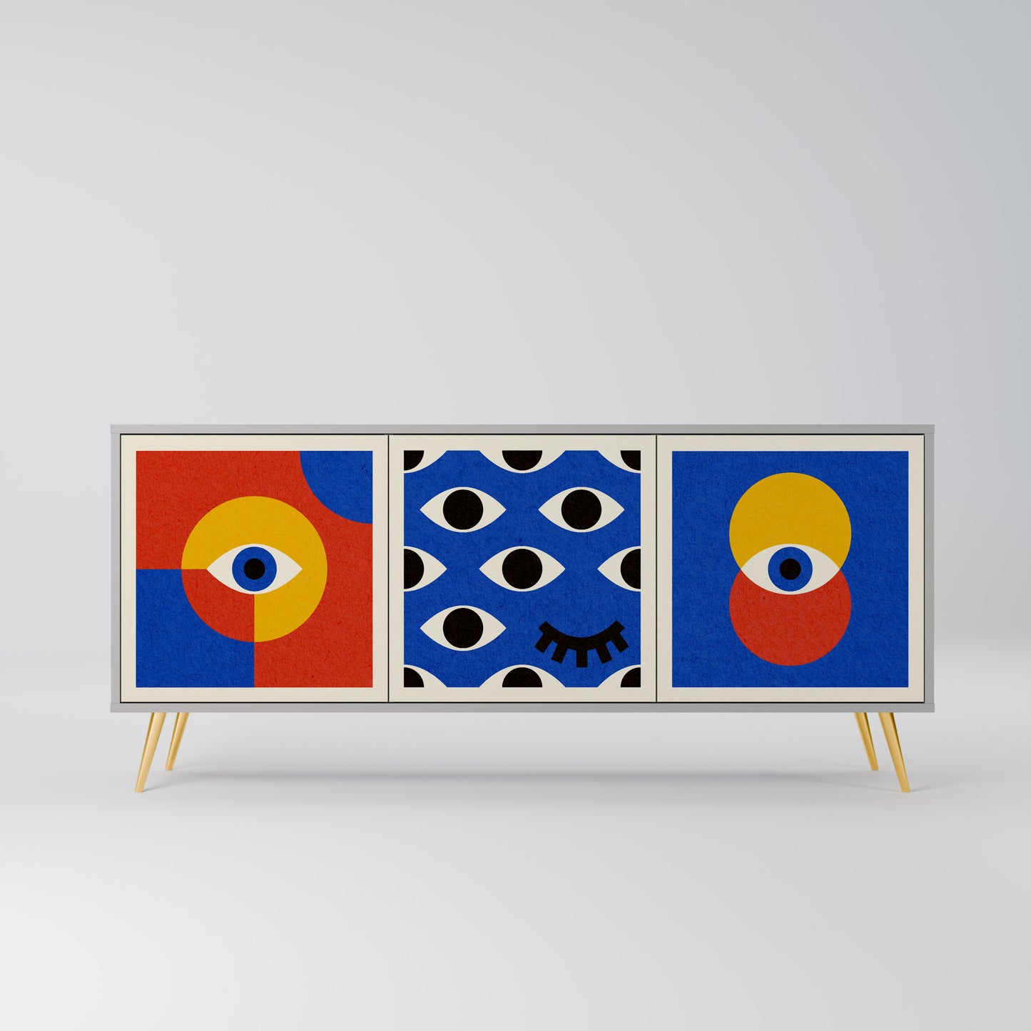 GEOMETRIC EYES 3-Door Sideboard in Grey Finish