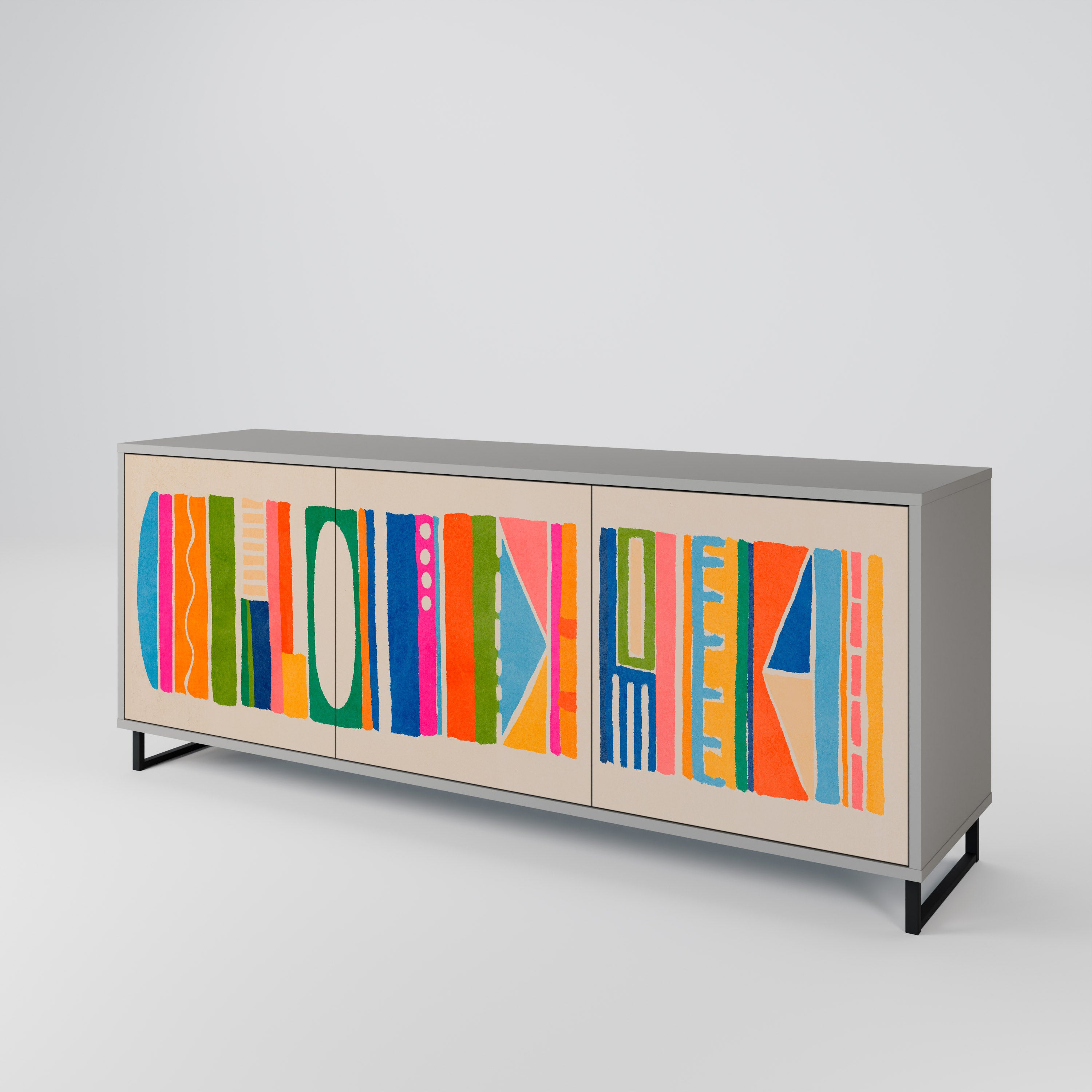 GEOMETRIC SHINE 3-Door Sideboard in Grey Finish