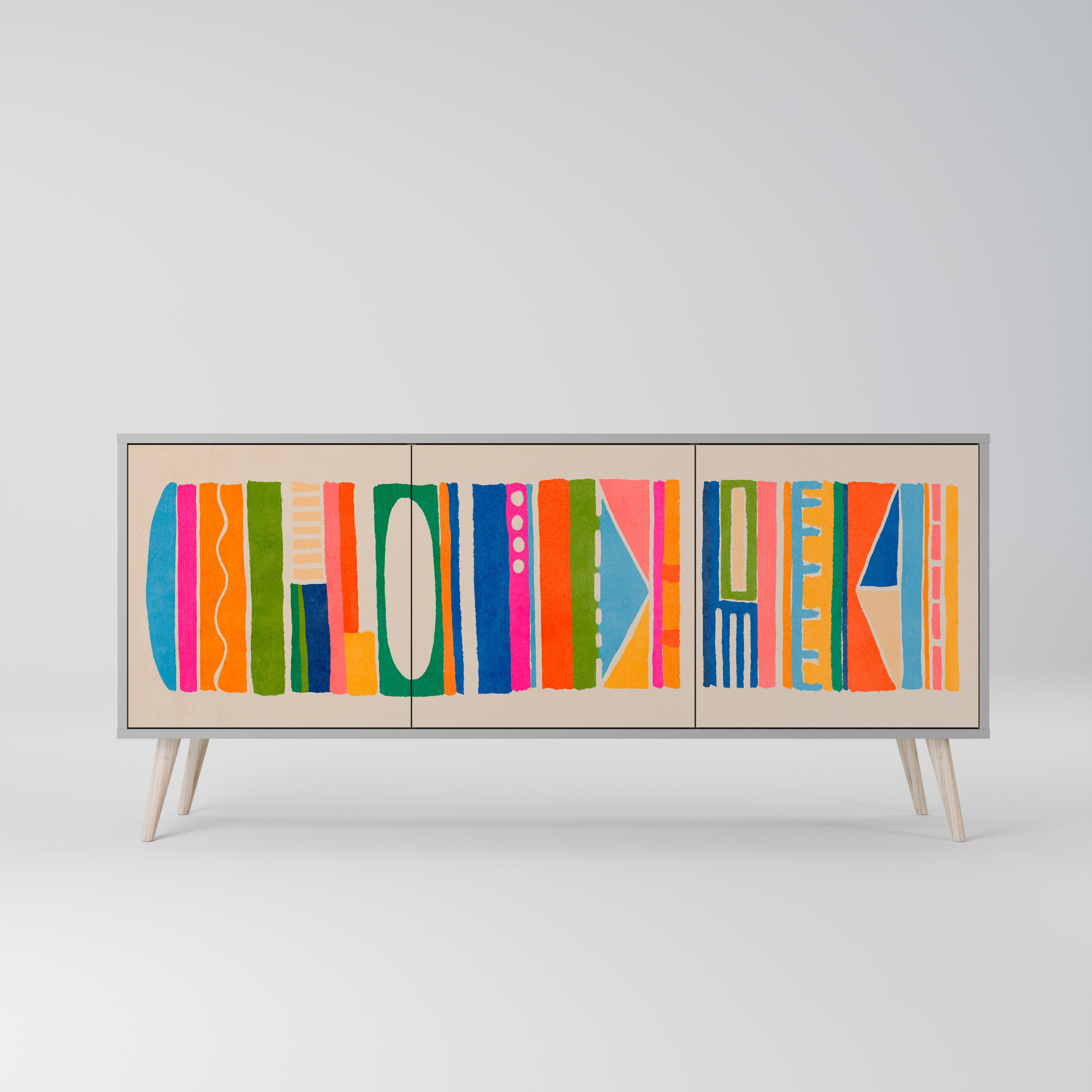 GEOMETRIC SHINE 3-Door Sideboard in Grey Finish