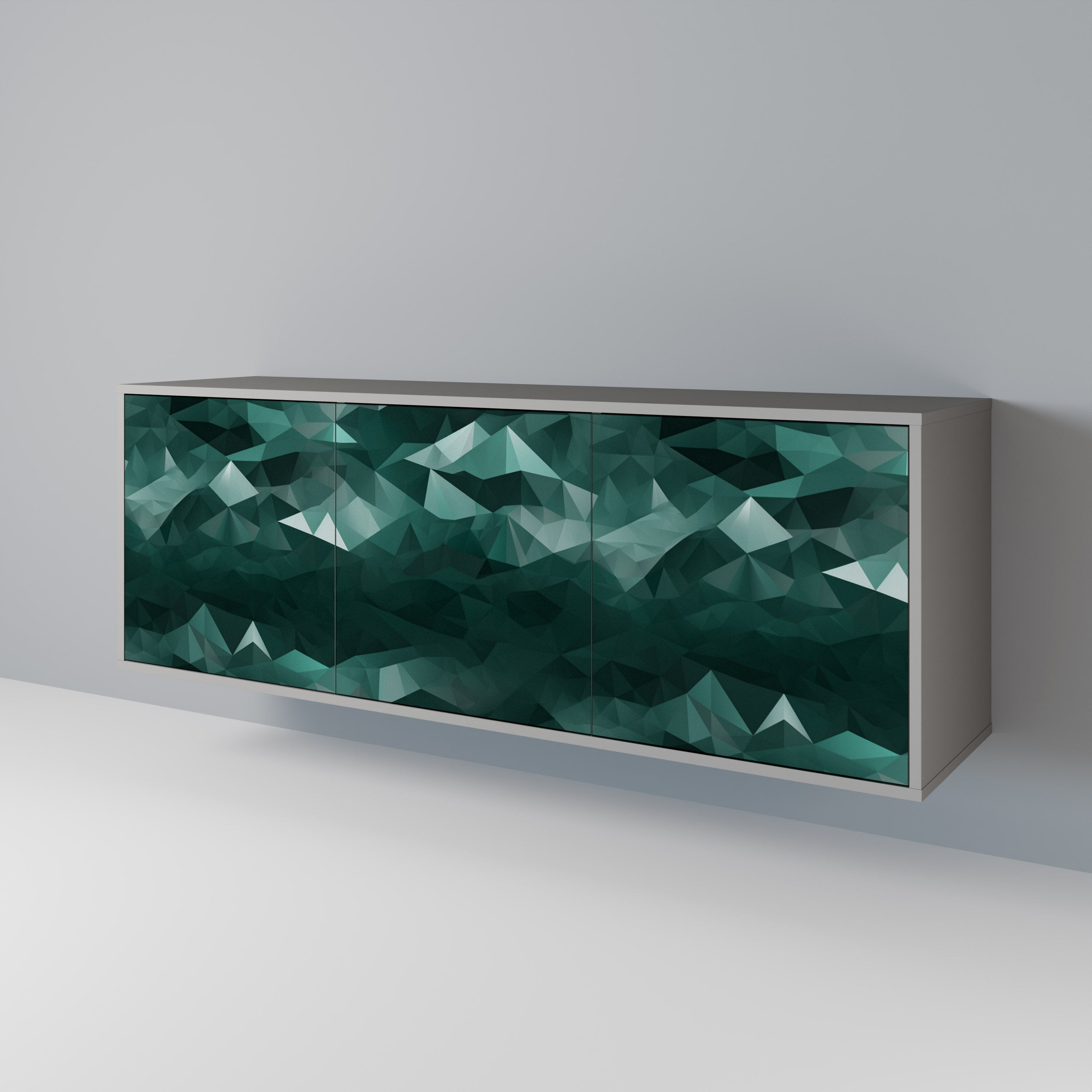 POLYGONAL FLOATING 3-Door Sideboard in Grey Finish
