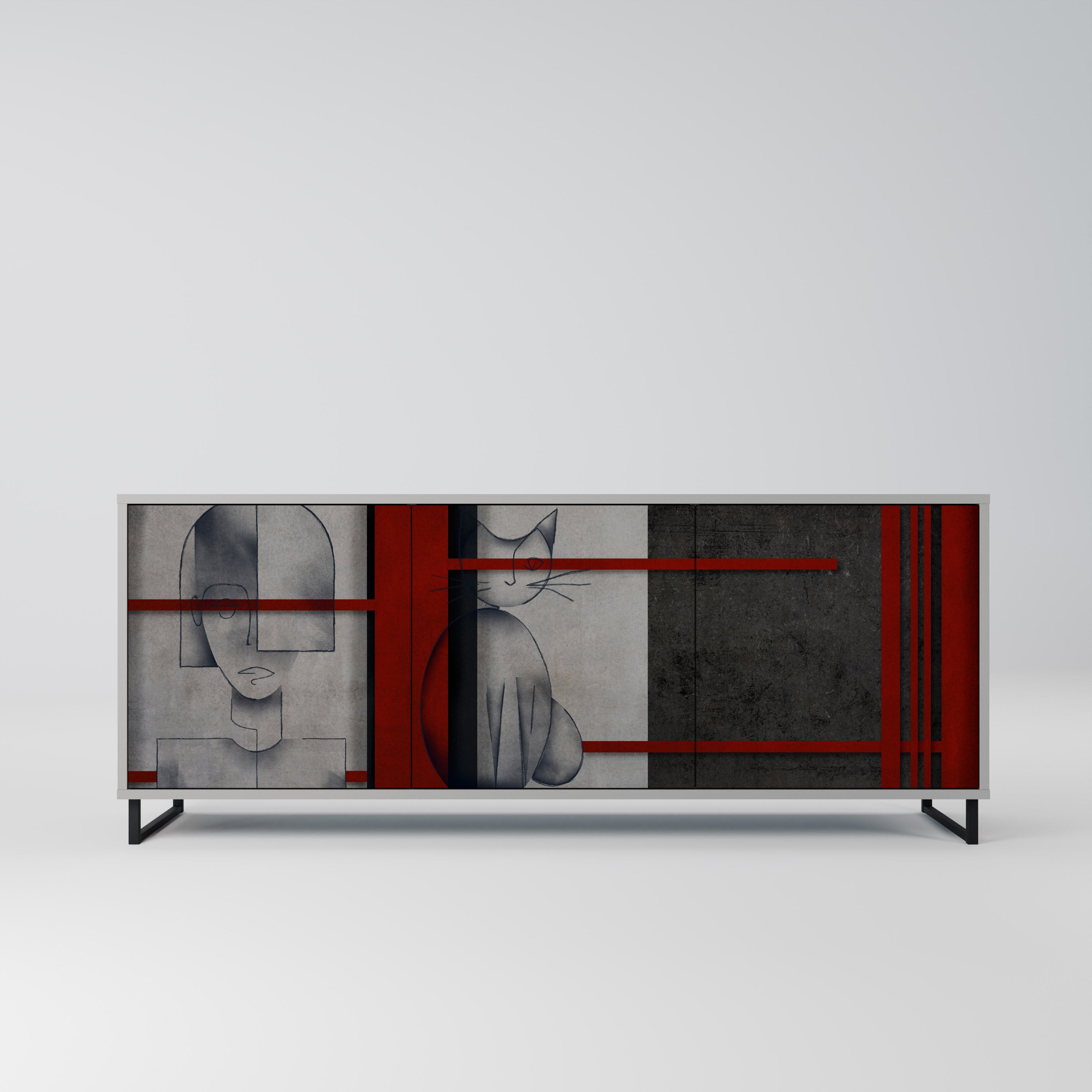 GRAY FIGURES 3-Door Sideboard in Grey Finish