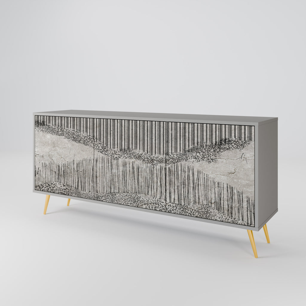 GRAIN LINES 3-Door Sideboard in Grey Finish