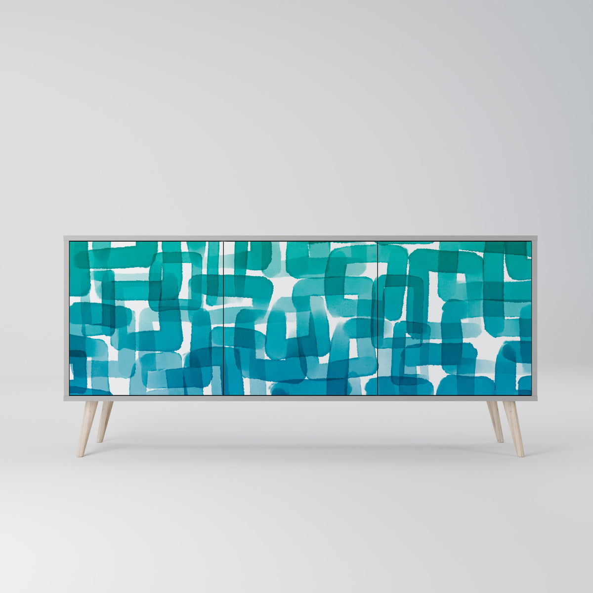 TURQUOISE RECTANGLES Skänk med tre dörrar