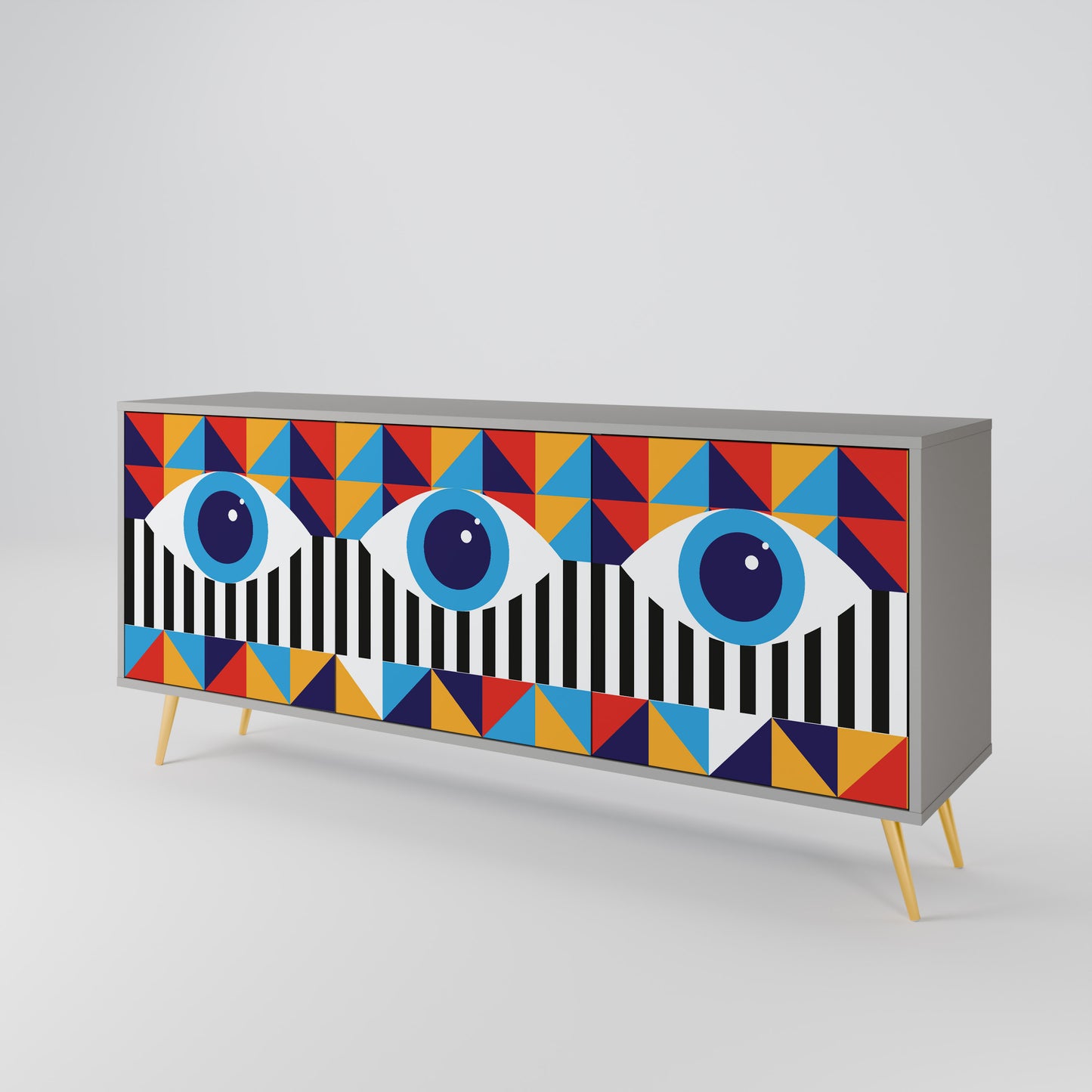ABSTRAKTION OCH GEOMETRI 3-dörrars skänk i grå finish