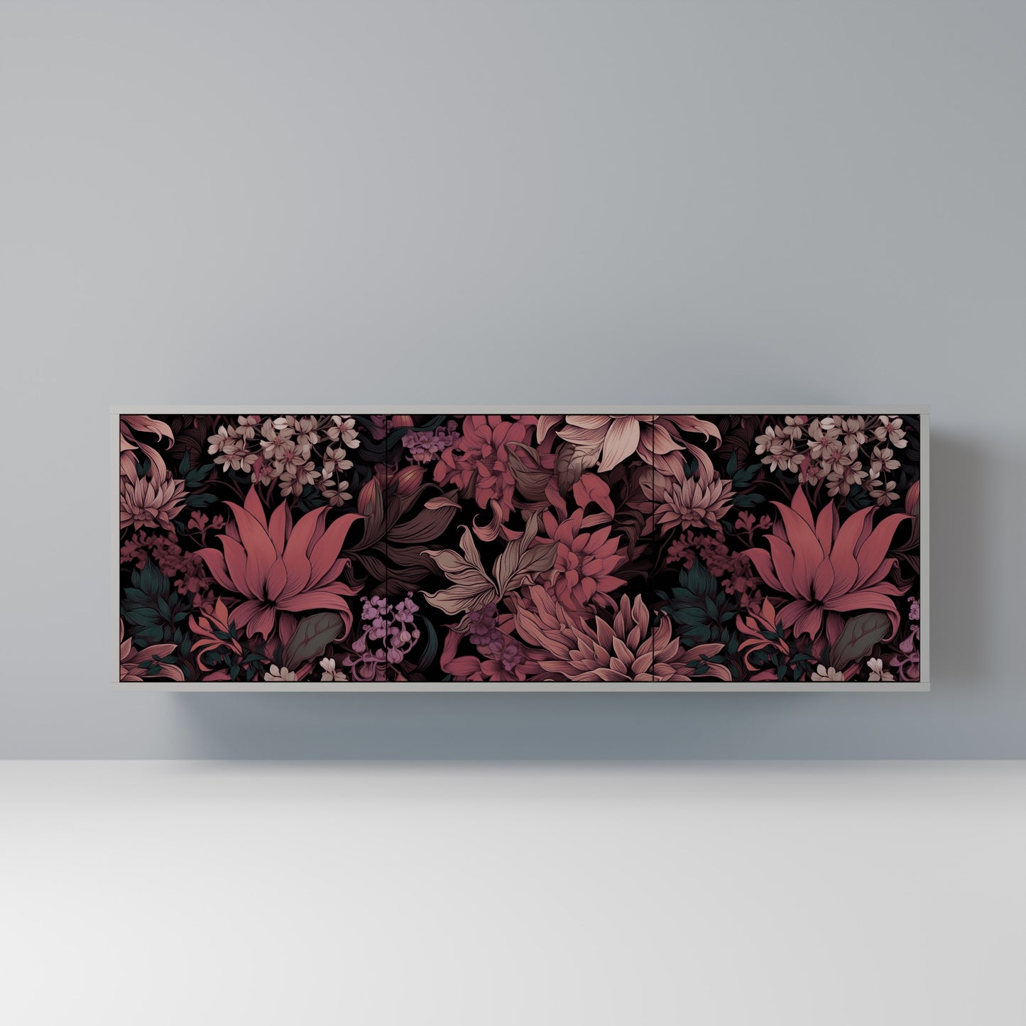 FLORAL WHISPER 3-dörrars skänk i grå finish